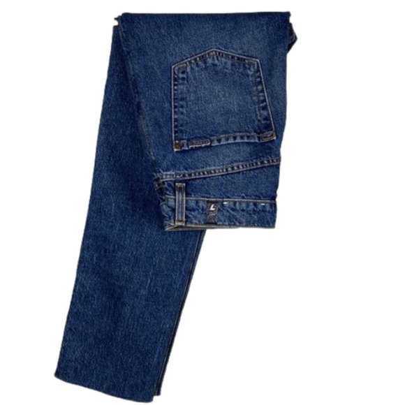 7 For All Mankind • High Waist Button Fly Distressed Blue Jean - Picture 9 of 9